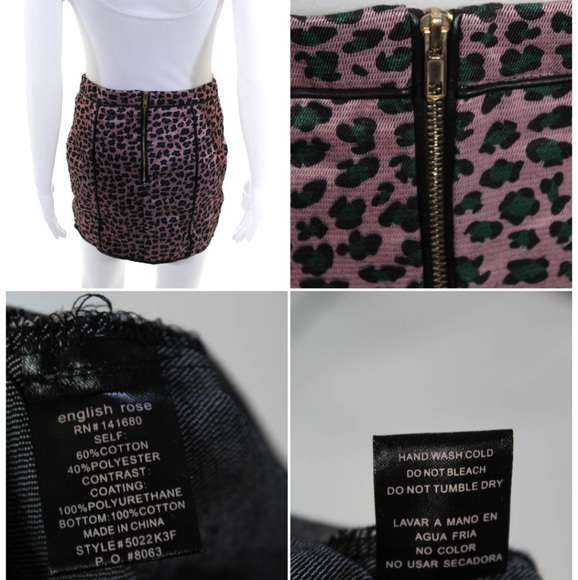 ENGLISH ROSE Anthropologie ZIP UP MINI SKIRT PINK GREEN ANIMAL PRINT SIZE SMALL - Picture 4 of 4